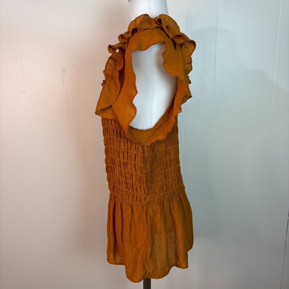 Nanette Lepore Top Medium Orange Ruffle Flutter Sleeve Smocked Peplum Blouse - Picture 4 of 8
